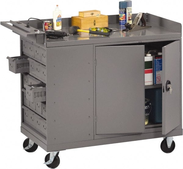 Tennsco - 1,000 Lb Capacity, 1 Shelf, 20 Bin, 1 Door Mobile Bench - 45" Wide x 25" Deep x 43" High, Steel - Exact Tooling