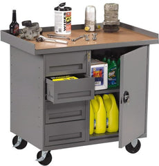 Tennsco - 1,000 Lb Capacity, 1 Shelf, 4 Drawer, 1 Door Mobile Bench - 42" Wide x 25" Deep x 36-1/2" High, Steel - Exact Tooling
