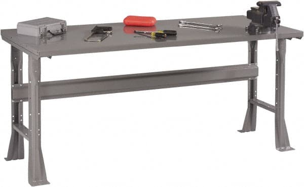 Tennsco - 72 Wide x 36" Deep x 33-1/2" High, 12 Gauge Steel Workbench - Fixed Flared Legs, Medium Gray - Exact Tooling