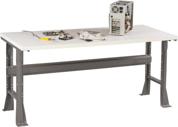 Tennsco - 72 Wide x 36" Deep x 33-1/2" High, Plastic Laminate Workbench - Fixed Flared Legs, Medium Gray - Exact Tooling
