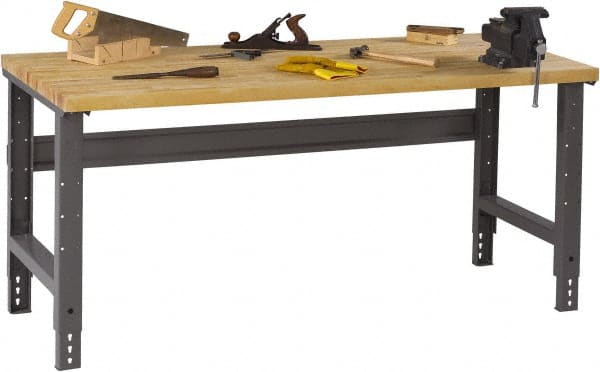 Tennsco - 60 Wide x 36" Deep x 33-1/2" High, Butcher Block Workbench - Adjustable Height Legs, Medium Gray - Exact Tooling