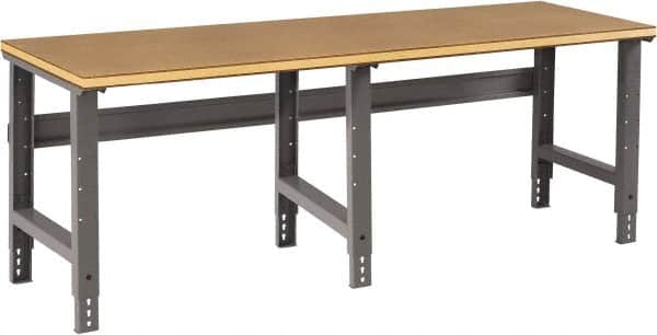 Tennsco - 96 Wide x 30" Deep x 33-3/4" High, Wood Workbench - Adjustable Height Legs, Medium Gray - Exact Tooling