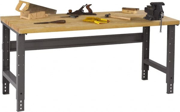 Tennsco - 72 Wide x 30" Deep x 33-1/2" High, Butcher Block Workbench - Adjustable Height Legs, Medium Gray - Exact Tooling