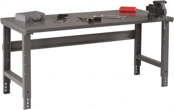 Tennsco - 72 Wide x 30" Deep x 33-1/2" High, 12 Gauge Steel Workbench - Adjustable Height Legs, Medium Gray - Exact Tooling