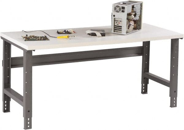 Tennsco - 72 Wide x 30" Deep x 33-3/4" High, Plastic Laminate Workbench - Adjustable Height Legs, Medium Gray - Exact Tooling