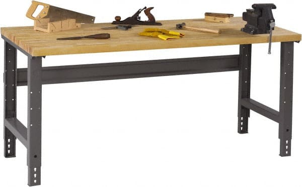 Tennsco - 48 Wide x 30" Deep x 33-1/2" High, Butcher Block Workbench - Adjustable Height Legs, Medium Gray - Exact Tooling