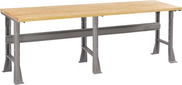 Tennsco - 96 Wide x 36" Deep x 33-3/4" High, Butcher Block Workbench - Fixed Flared Legs, Medium Gray - Exact Tooling