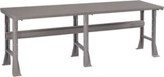 Tennsco - 96 Wide x 36" Deep x 33-1/2" High, 12 Gauge Steel Workbench - Fixed Flared Legs, Medium Gray - Exact Tooling
