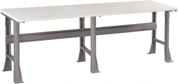 Tennsco - 96 Wide x 36" Deep x 33-1/2" High, Plastic Laminate Workbench - Fixed Flared Legs, Medium Gray - Exact Tooling
