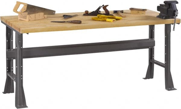 Tennsco - 60 Wide x 36" Deep x 33-3/4" High, Butcher Block Workbench - Fixed Flared Legs, Medium Gray - Exact Tooling