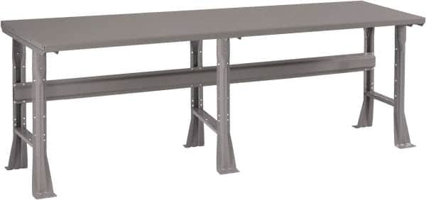 Tennsco - 96 Wide x 30" Deep x 33-1/2" High, 12 Gauge Steel Workbench - Fixed Flared Legs, Medium Gray - Exact Tooling