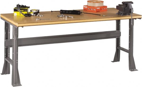 Tennsco - 48 Wide x 30" Deep x 33-3/4" High, Wood Workbench - Fixed Flared Legs, Medium Gray - Exact Tooling