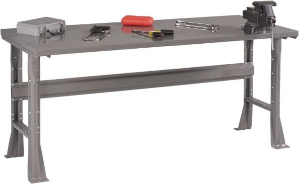 Tennsco - 48 Wide x 30" Deep x 33-1/2" High, 12 Gauge Steel Workbench - Fixed Flared Legs, Medium Gray - Exact Tooling