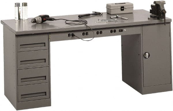 Tennsco - 72 Wide x 30" Deep x 33-1/2" High, 12 Gauge Steel Workbench - Fixed Legs, Medium Gray - Exact Tooling