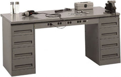 Tennsco - 72 Wide x 30" Deep x 33-1/2" High, 12 Gauge Steel Workbench - Fixed Legs, Medium Gray - Exact Tooling