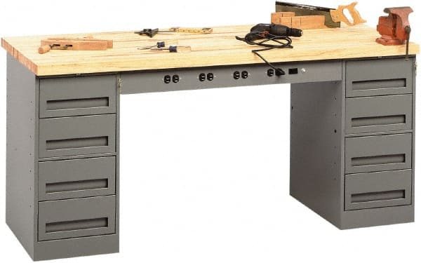 Tennsco - 72 Wide x 30" Deep x 33-1/2" High, Butcher Block Workbench - Fixed Legs, Medium Gray - Exact Tooling