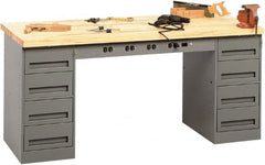 Tennsco - 72 Wide x 30" Deep x 33-1/2" High, Butcher Block Workbench - Fixed Legs, Medium Gray - Exact Tooling