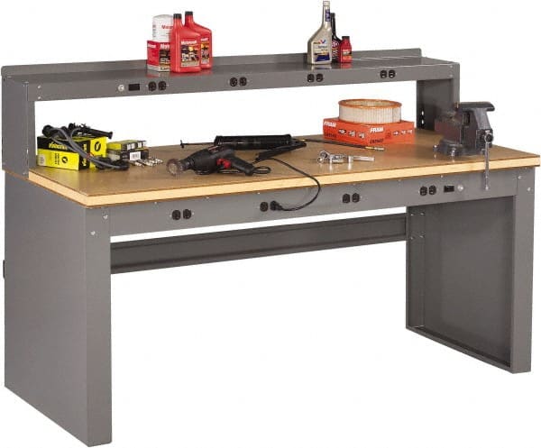 Tennsco - 72 Wide x 36" Deep x 33-1/2" High, Wood Workbench - Fixed Legs, Medium Gray - Exact Tooling