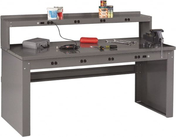 Tennsco - 72 Wide x 30" Deep x 33-1/2" High, 12 Gauge Steel Workbench - Fixed Legs, Medium Gray - Exact Tooling