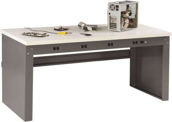 Tennsco - 72 Wide x 36" Deep x 33-1/2" High, Plastic Laminate Workbench - Fixed Legs, Medium Gray - Exact Tooling