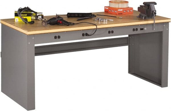 Tennsco - 72 Wide x 36" Deep x 33-1/2" High, Wood Workbench - Fixed Legs, Medium Gray - Exact Tooling