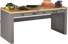 Tennsco - 72 Wide x 36" Deep x 33-1/2" High, Wood Workbench - Fixed Legs, Medium Gray - Exact Tooling
