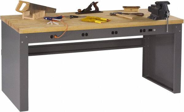 Tennsco - 72 Wide x 30" Deep x 33-1/2" High, Butcher Block Workbench - Fixed Legs, Medium Gray - Exact Tooling