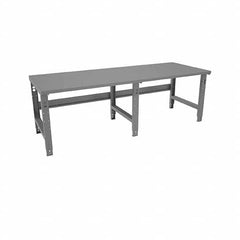 Tennsco - 96 Wide x 36" Deep x 33-1/2" High, 12 Gauge Steel Workbench - Adjustable Height Legs, Medium Gray - Exact Tooling