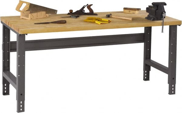 Tennsco - 72 Wide x 36" Deep x 33-1/2" High, Butcher Block Workbench - Adjustable Height Legs, Medium Gray - Exact Tooling