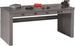 Tennsco - 72 Wide x 30" Deep x 33-1/2" High, 12 Gauge Steel Workbench - Fixed Legs, Medium Gray - Exact Tooling