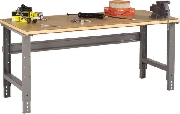 Tennsco - 60 Wide x 36" Deep x 33-3/4" High, Wood Workbench - Adjustable Height Legs, Medium Gray - Exact Tooling