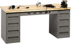 Tennsco - 72 Wide x 30" Deep x 33-1/2" High, Wood Workbench - Fixed Legs, Medium Gray - Exact Tooling