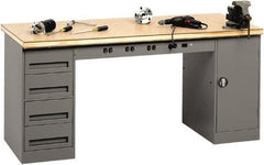 Tennsco - 72 Wide x 30" Deep x 33-1/2" High, Wood Workbench - Fixed Legs, Medium Gray - Exact Tooling