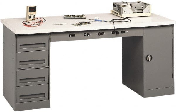 Tennsco - 72 Wide x 30" Deep x 33-1/2" High, Plastic Laminate Workbench - Fixed Legs, Medium Gray - Exact Tooling