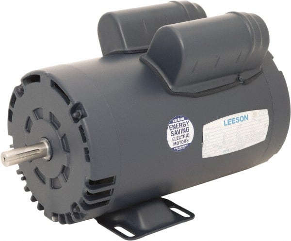 Leeson - 5 Max hp, 3,600 Max RPM, Electric AC DC Motor - 230 V Input, Single Phase, 56Y Frame, 5/8" Shaft Diam, Rigid Base Mount, ODP Enclosure - Exact Tooling
