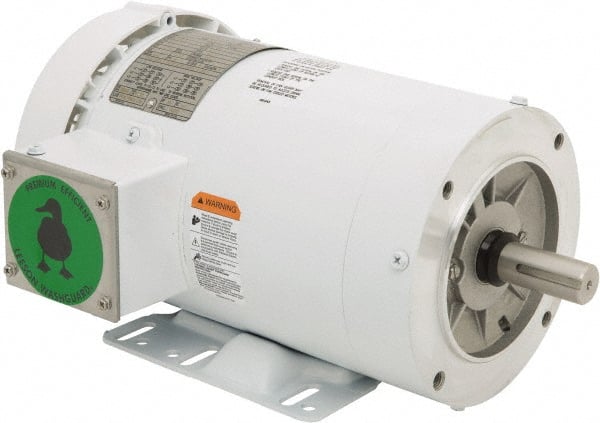 Leeson - 3 Max hp, 3,600 Max RPM, Premium Efficient Electric AC DC Motor - 230/460 V Input, Three Phase, 145TC Frame, 7/8" Shaft Diam, C-Face with Base Mount, TEFC Enclosure - Exact Tooling