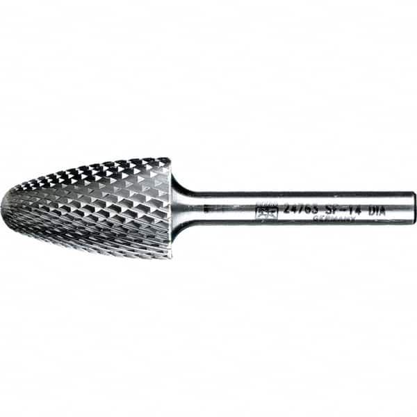 PFERD - 3/4" Cut Diam, 1/4" Shank Diam, Tree with Radius Head Diamond Cut Burr - Tungsten Carbide, 1-1/4" LOC, 3" OAL - Exact Tooling