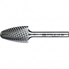 PFERD - 3/4" Cut Diam, 1/4" Shank Diam, Tree with Radius Head Diamond Cut Burr - Tungsten Carbide, 1-1/4" LOC, 3" OAL - Exact Tooling
