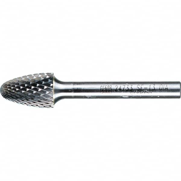 PFERD - 1/2" Cut Diam, 1/4" Shank Diam, Tree with Radius Head Diamond Cut Burr - Tungsten Carbide, 3/4" LOC, 2-1/2" OAL - Exact Tooling