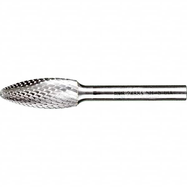 PFERD - 1/2" Cut Diam, 1/4" Shank Diam, Flame Head Diamond Cut Burr - Tungsten Carbide, 1-1/4" LOC, 3" OAL - Exact Tooling