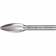 PFERD - 1/2" Cut Diam, 1/4" Shank Diam, Flame Head Diamond Cut Burr - Tungsten Carbide, 1-1/4" LOC, 3" OAL - Exact Tooling