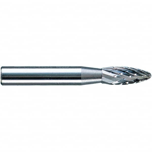 PFERD - 1/4" Cut Diam, 1/4" Shank Diam, Flame Head Diamond Cut Burr - Tungsten Carbide, 5/8" LOC, 1-15/16" OAL - Exact Tooling
