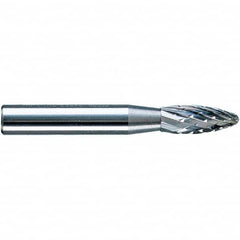 PFERD - 1/4" Cut Diam, 1/4" Shank Diam, Flame Head Diamond Cut Burr - Tungsten Carbide, 5/8" LOC, 1-15/16" OAL - Exact Tooling