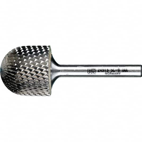 PFERD - 1" Cut Diam, 1/4" Shank Diam, Cylinder with Radius Head Diamond Cut Burr - Tungsten Carbide, 1" LOC, 2-3/4" OAL - Exact Tooling
