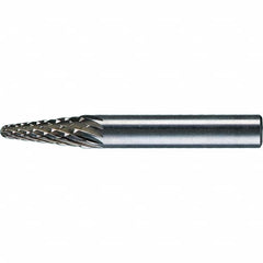 PFERD - 1/4" Cut Diam, 1/4" Shank Diam, 14° Taper Head Diamond Cut Burr - Tungsten Carbide, 5/8" LOC, 1-15/16" OAL - Exact Tooling
