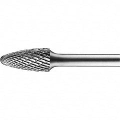PFERD - 3/4" Cut Diam, 1/4" Shank Diam, Tree with Radius Head Double Cut Burr - Tungsten Carbide, 1" LOC, 2-3/4" OAL - Exact Tooling