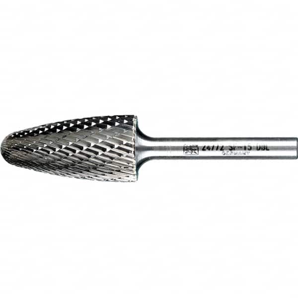 PFERD - 3/4" Cut Diam, 1/4" Shank Diam, Tree with Radius Head Double Cut Burr - Tungsten Carbide, 1-1/2" LOC, 3-1/4" OAL - Exact Tooling