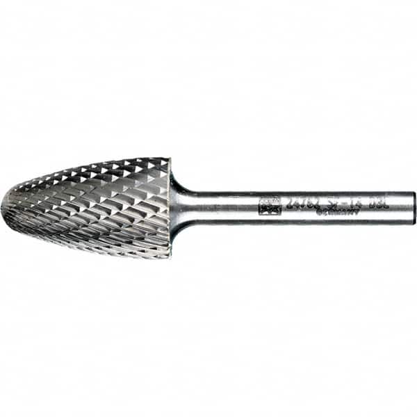 PFERD - 3/4" Cut Diam, 1/4" Shank Diam, Tree with Radius Head Double Cut Burr - Tungsten Carbide, 1-1/4" LOC, 3" OAL - Exact Tooling