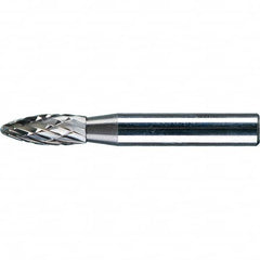 PFERD - 1/4" Cut Diam, 1/4" Shank Diam, Flame Head Double Cut Burr - Tungsten Carbide, 5/8" LOC, 1-15/16" OAL - Exact Tooling