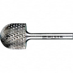 PFERD - 1" Cut Diam, 1/4" Shank Diam, Cylinder with Radius Head Double Cut Burr - Tungsten Carbide, 1" LOC, 2-3/4" OAL - Exact Tooling
